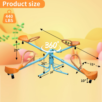 4-Seat Metal Seesaw for Kids Outdoor Backyard Playground – 360 Degree Rotating Teeter Totter with Three-Axle Swivel Design