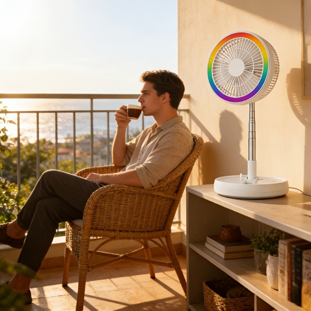 Portable Fan 3600mAh Foldable Four-Speed Tower Model with Remote Control and Seven-Color LED Light