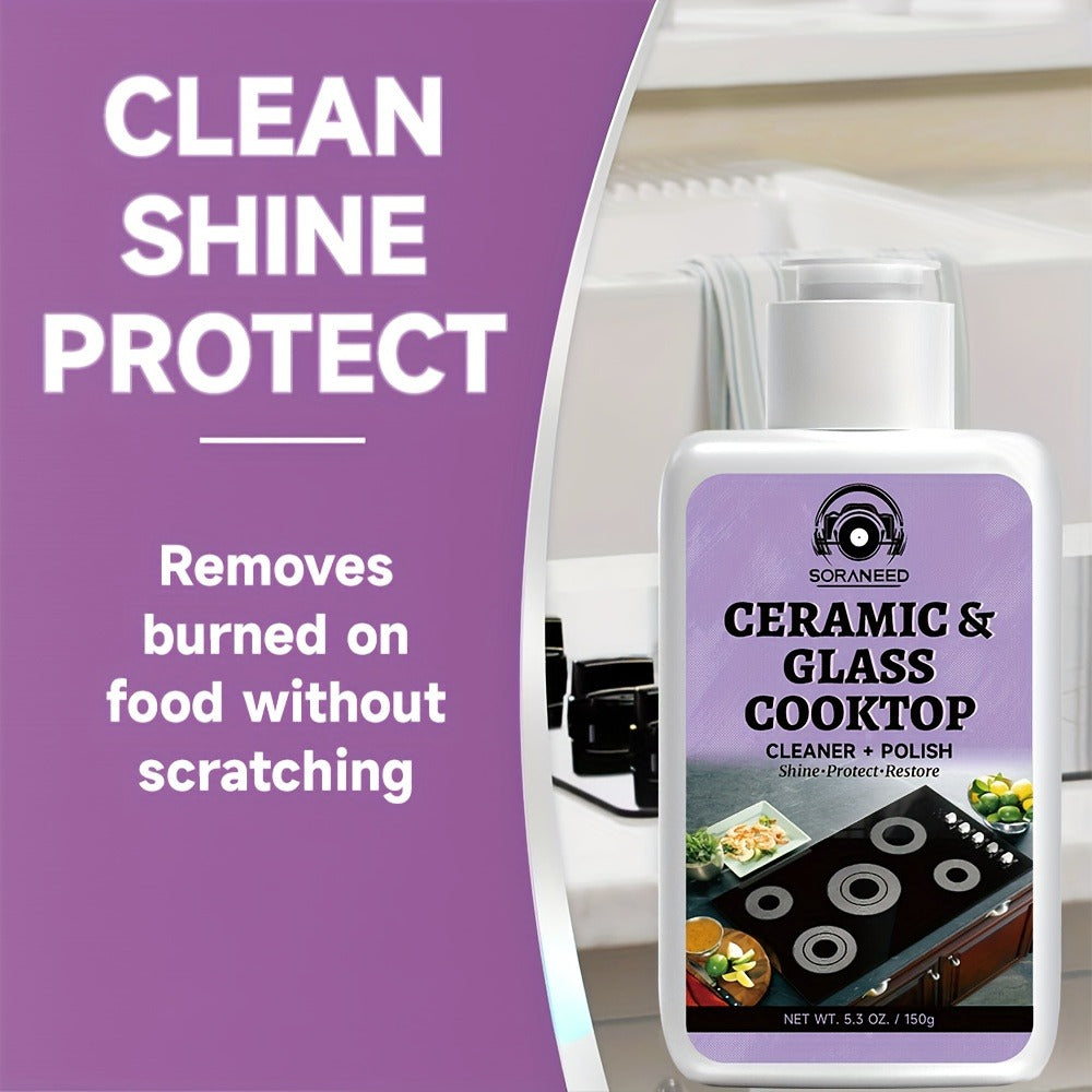 Ceramic Stovetop Cleaner Cream, Glass Stove Top Cleaning Paste, Removes Burnt-On Grease & Stains