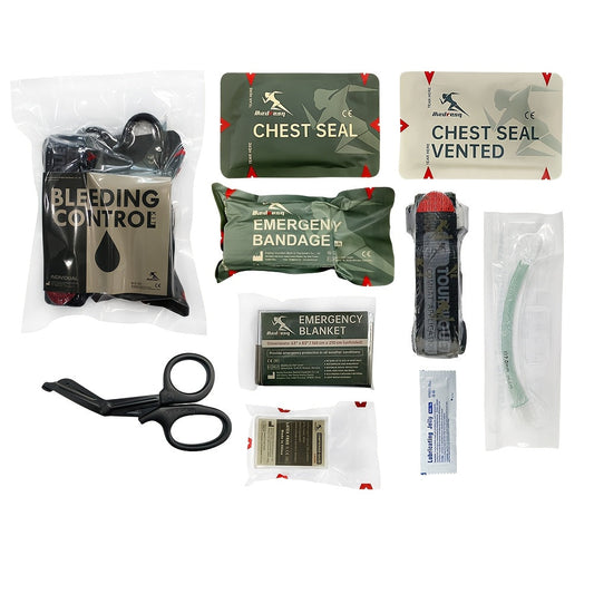 Tactical Bleeding Control Kit IFAK 9pcs – Trauma First Aid Kit with Tourniquet Chest Seal Compressed Gauze Emergency Blanket Nasal Airway