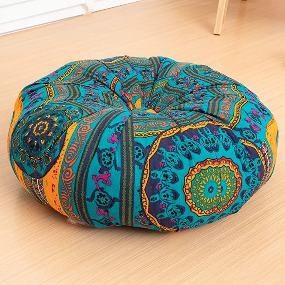 Floor Pillow Round Bohemian Thick Cushion Vintage Floral Pattern Boho Meditation Seat Pad for Entryways, Bedrooms and Living Spaces