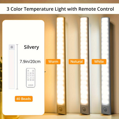 Motion Sensor Cabinet Light LED Under Cabinet Lights USB Rechargeable 3 Color Dimmable with Remote Control Magnetic Wireless Night Light