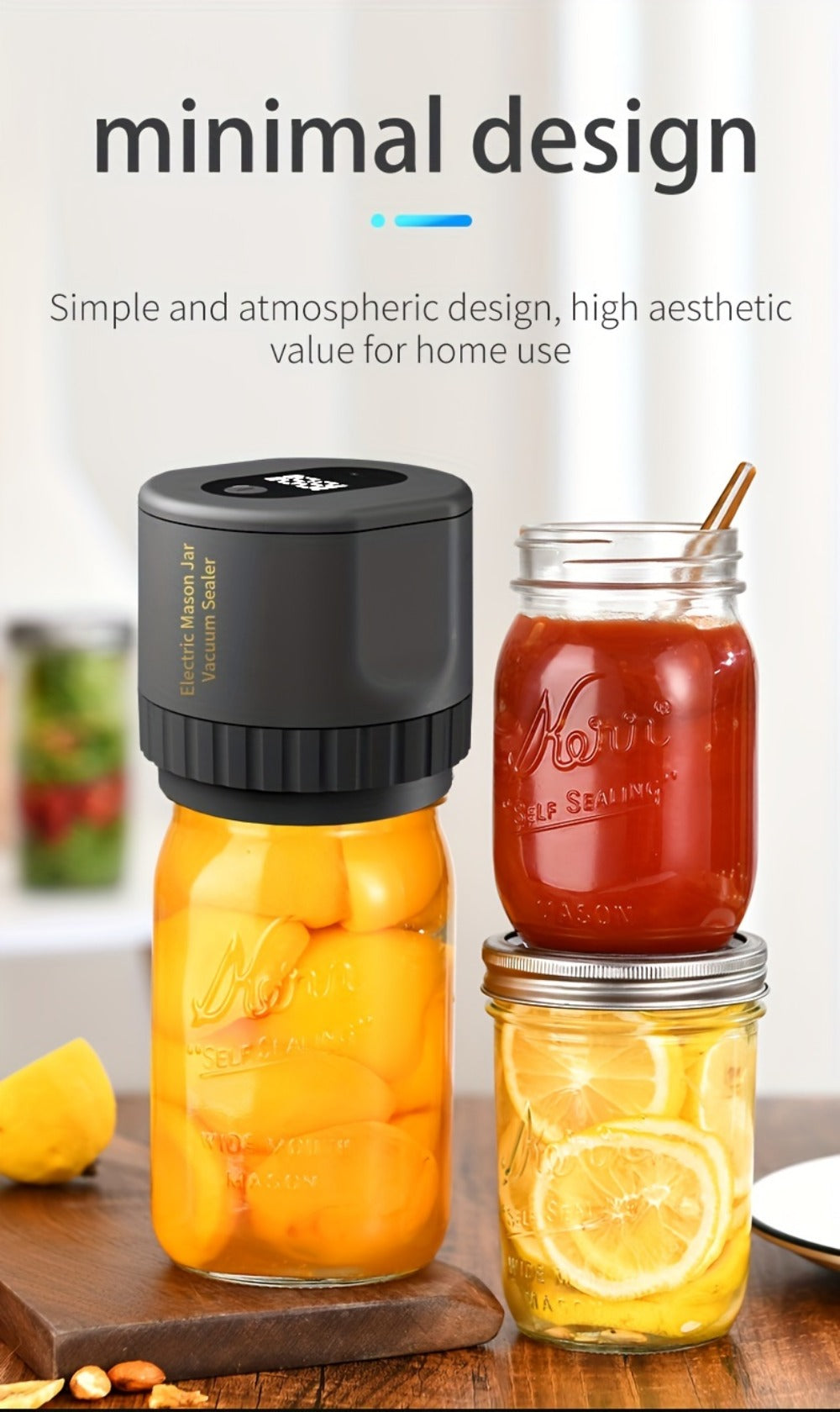 Electric Mason Jar Sealer One-Touch Vacuum Seal - 2025 New Model Jar Sealer Kit with Wide Mouth & Regular Mouth Lids