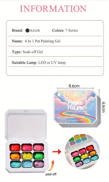 Gel Nail Polish 4-in-1 Nine-Color Palette for Ombre, Stamping, Painting and Powder Nail Art