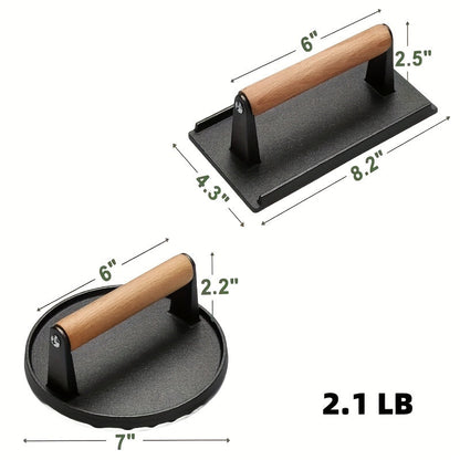 Smash Burger Press Cast Iron Heavy Duty Dual-Size Burger Smasher with Ergonomic Wood Handle – BBQ Grill Press for Smash Burgers