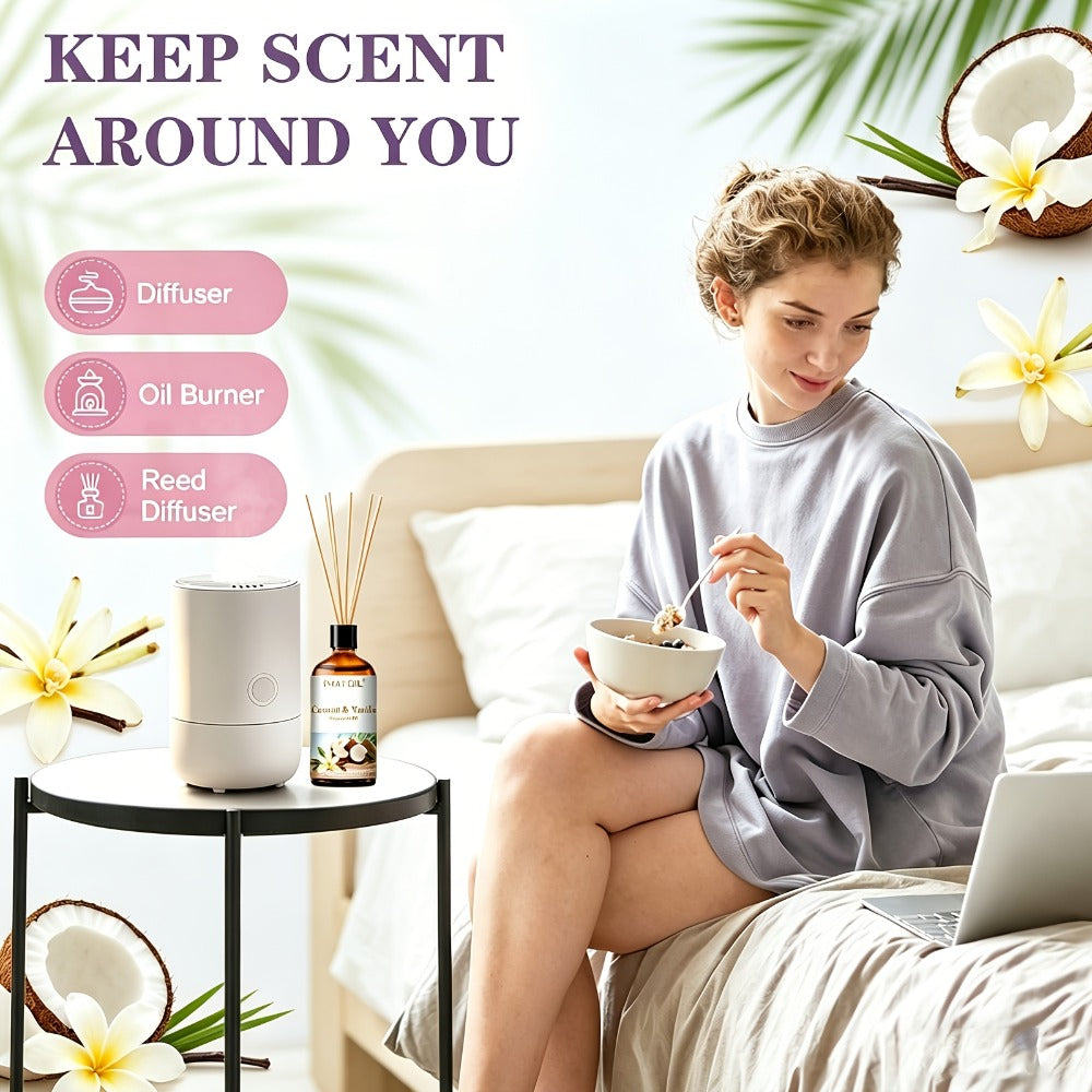 Fragrance Oil for Diffuser - PHATOIL 100ml Coconut & Vanilla Scented Oil for Humidifier, Candle Making