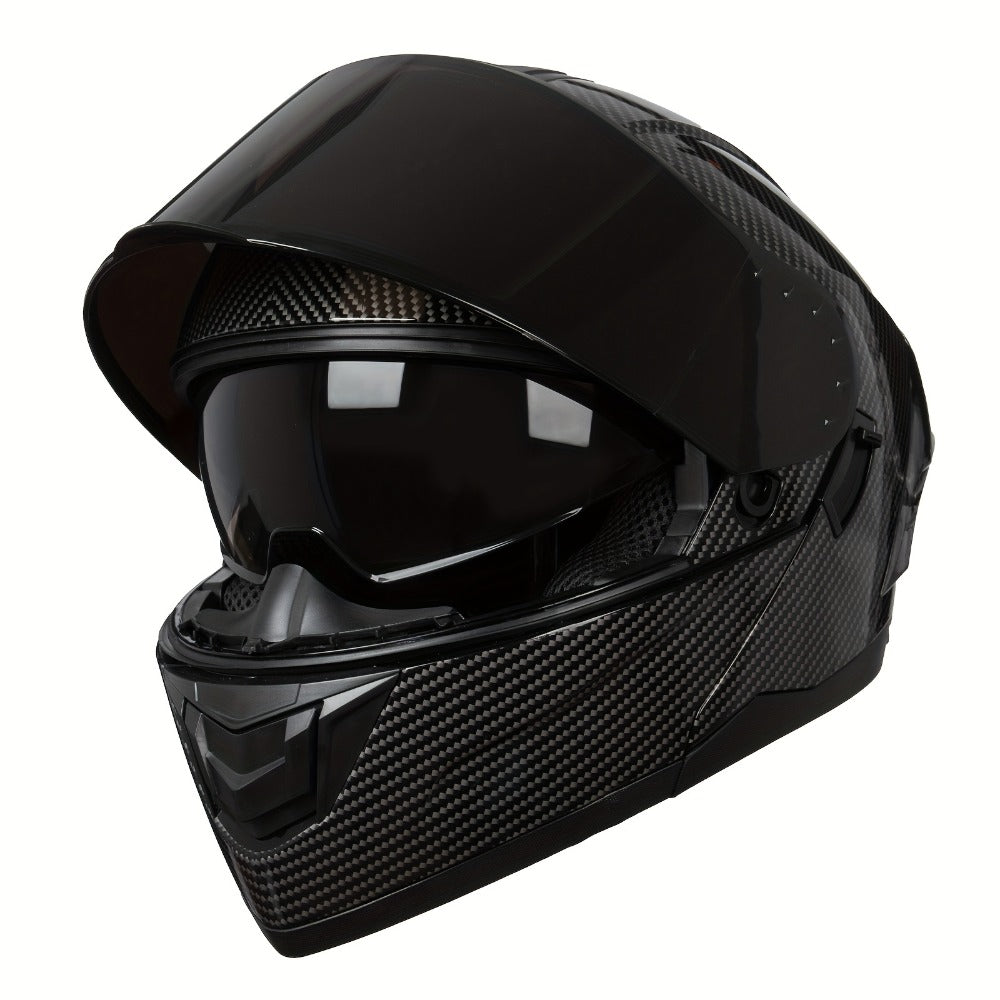 Carbon Fiber Pattern Motorcycle Helmet – Modular Flip-Up Full Face Helmet, Lightweight Motorbike Helmet for Men & Women