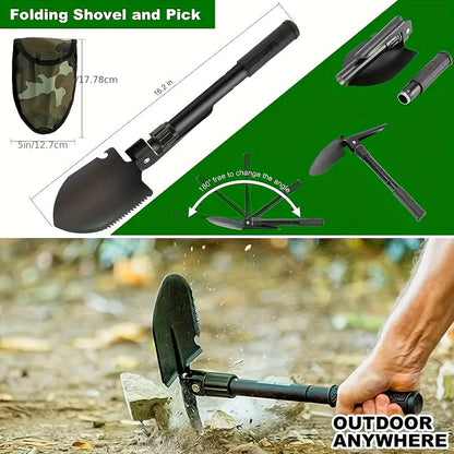 Shovel and Axe Outdoor Tool Kit with Folding Implements, Fire-Starting Accessories and Zippered Carry Bag