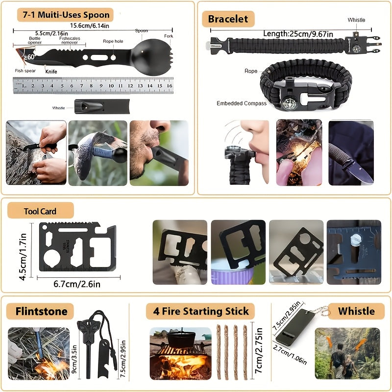 Shovel and Axe Outdoor Tool Kit with Folding Implements, Fire-Starting Accessories and Zippered Carry Bag