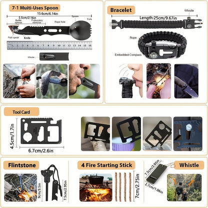 Shovel and Axe Outdoor Tool Kit with Folding Implements, Fire-Starting Accessories and Zippered Carry Bag