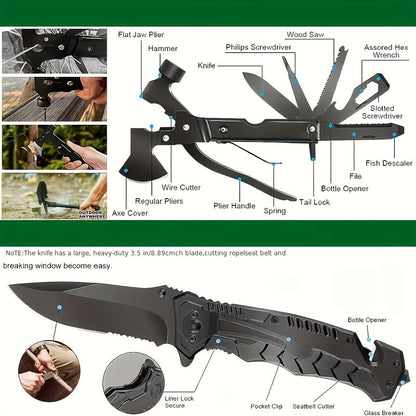 Shovel and Axe Outdoor Tool Kit with Folding Implements, Fire-Starting Accessories and Zippered Carry Bag