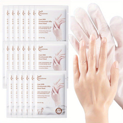 Moisturizing Hand Mask Gloves 20 Pairs with Niacinamide, Goat Milk & Glycerin | Brightening Deep Hydration Spa Treatment for Dry Rough