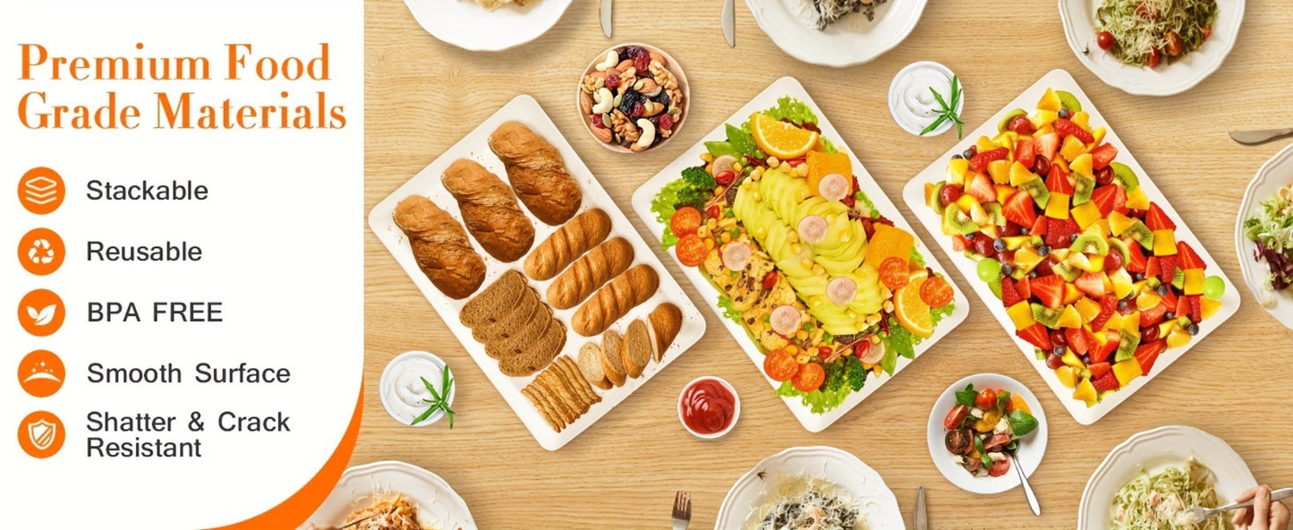 Serving Tray Set of 4, Reusable Plastic Platters for Fruit, Cookies, Dessert & Snacks, Kitchen Party Organizer