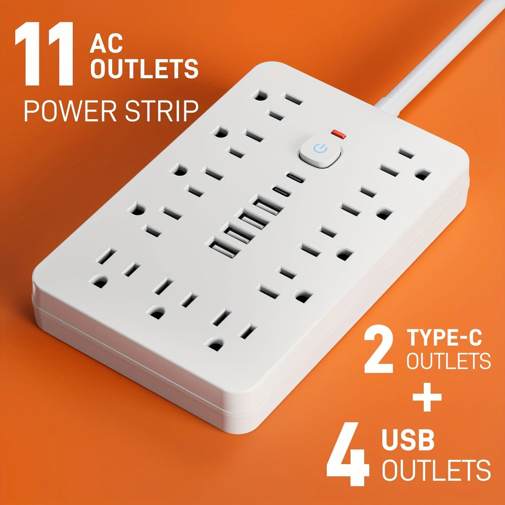Power Strip 17-in-1 Surge Protector with 11 AC Outlets, 4 USB-A, 2 USB-C and 5- or 10-Foot Flat-Plug Cord