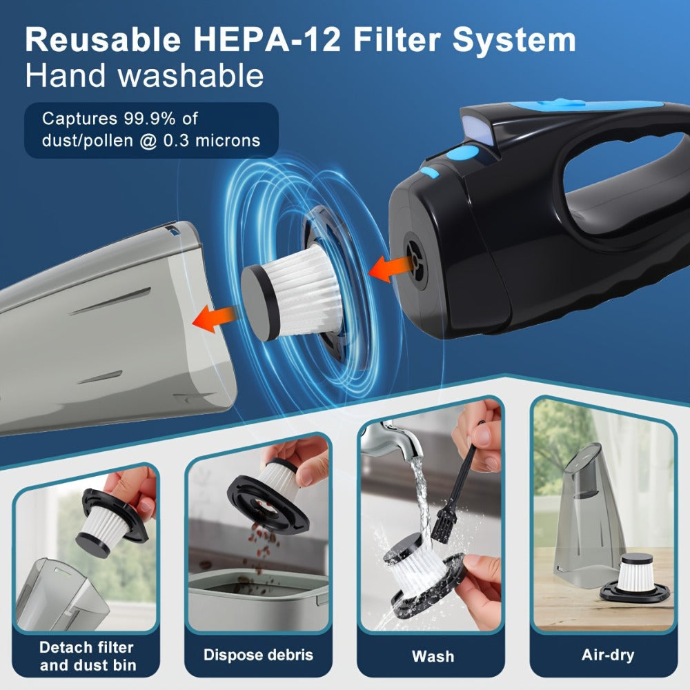 Handheld Vacuum Cleaner with 9000Pa Suction, 4000mAh Battery, Five Attachments and Two Color Options