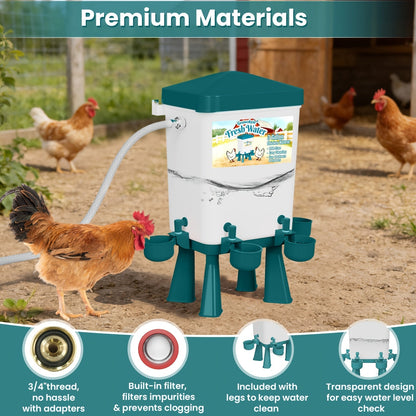 Chicken Waterer 3 Gallon Float Controlled Hose Connection Hands-Free