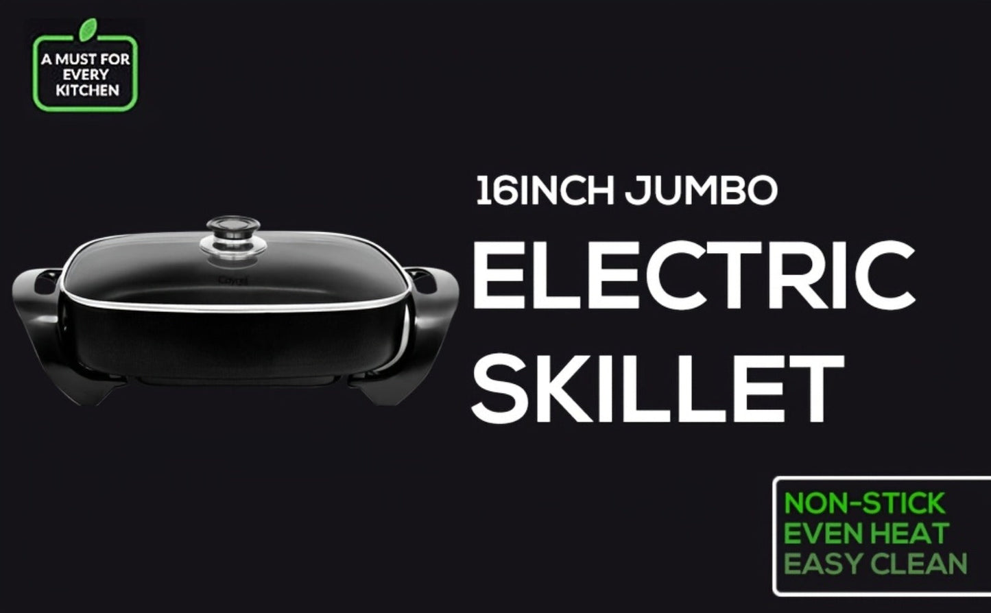 Electric Skillet 8 Quart Non-Stick Copper Deep Dish – 16x12 Large Electric Frying Pan with Tempered Glass Vented Lid, Adjustable Thermostat