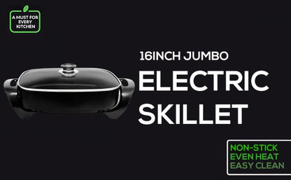 Electric Skillet 8 Quart Non-Stick Copper Deep Dish – 16x12 Large Electric Frying Pan with Tempered Glass Vented Lid, Adjustable Thermostat