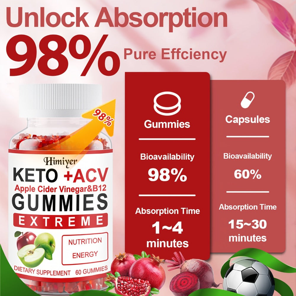 Apple Cider Vinegar Gummies with Pomegranate, Beet Juice & Vitamin B12, Keto ACV Gummies for Weight Management