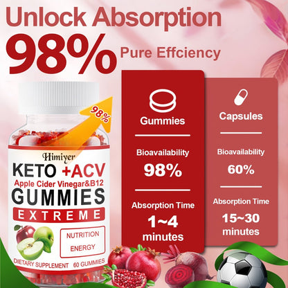 Apple Cider Vinegar Gummies with Pomegranate, Beet Juice & Vitamin B12, Keto ACV Gummies for Weight Management