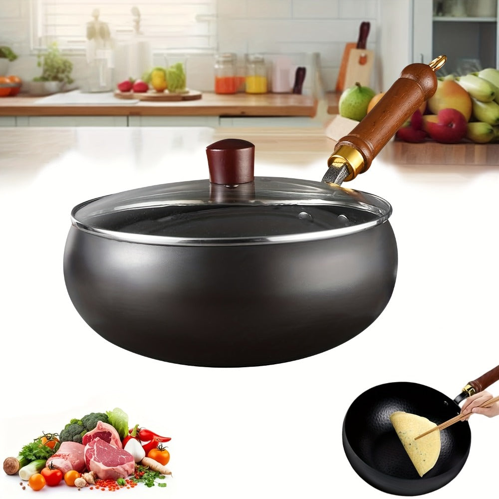 Carbon Steel Wok Pan with Large-Belly Uncoated Design and Heat-Resistant Handle for Stir-Fry, Soup, Stew and Camping Cooking