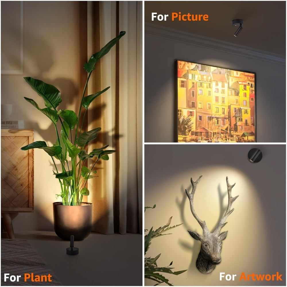 Rechargeable Indoor Spotlight LED, 3-Color Dimmable with Remote & Timer, 350° Adjustable, 2500mAh Battery