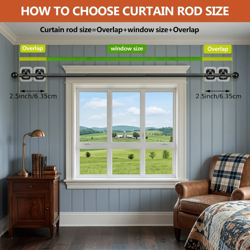 No-Drill Curtain Rod Set with Adhesive Brackets Renter Friendly 5/8 Inch Adjustable Window for Entryways, Bedrooms and Living Spaces
