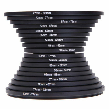 Step-Up Step-Down Lens Filter Adapter Rings 18pcs Set for DSLR Camera 37-82mm Aluminum Alloy Filter Ring Kit Compatible with Canon Nikon