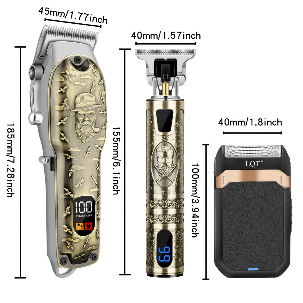 LQT Bronze Hair Clipper Set with Digital Displays, USB Charging and Choice of 2-, 3- or 4-Device Kits