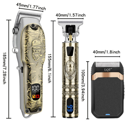 LQT Bronze Hair Clipper Set with Digital Displays, USB Charging and Choice of 2-, 3- or 4-Device Kits
