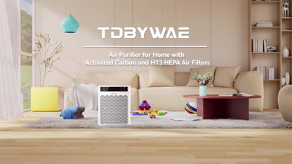 Air Purifier TDBYWAE with Three-Stage HEPA and Carbon Filters, 3000 Sq Ft Source Value, 22dB Mode and 19-Hour Timer