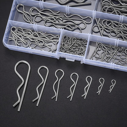 100pcs Stainless Steel R Cotter Pin Assortment Kit – R-Clip Spring Retaining Pins 7 Sizes for Trailer Hitch Automotive Marine Lawn Mower