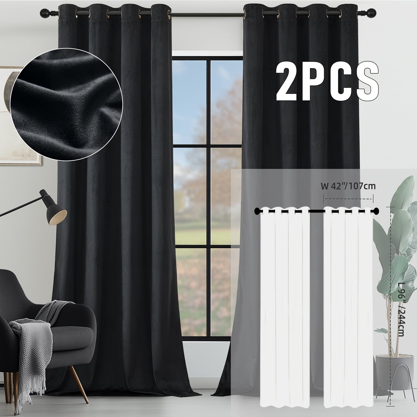 Velvet Room Darkening Curtains 2 Panels, Grommet Top Thermal Insulated Soundproof Blackout Curtains for Living Room Bedroom