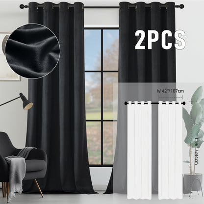 Velvet Room Darkening Curtains 2 Panels, Grommet Top Thermal Insulated Soundproof Blackout Curtains for Living Room Bedroom