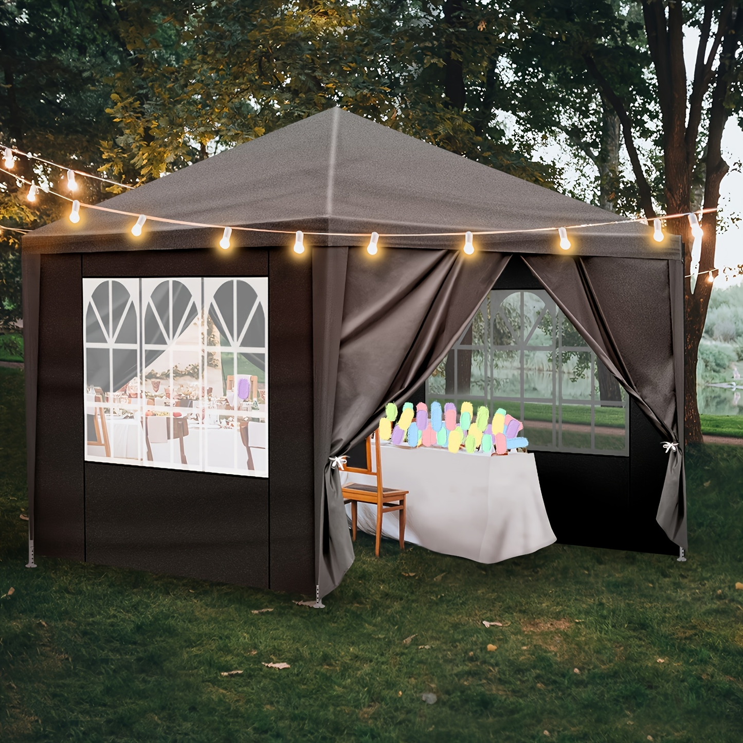 PE Fabric 10x10ft Canopy Tent with No-Wall, Three-Sidewall or Four-Sidewall Package Options