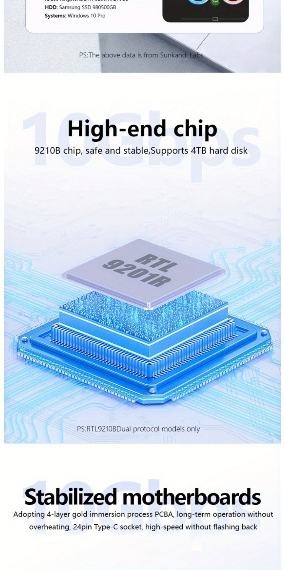 M.2 NVMe/SATA SSD Enclosure 10Gbps USB Adapter, Supports M & B+M Key, 2230/2242/2260/2280, Portable Metal SSD Case for PC