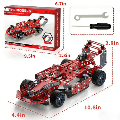 STEM Building Kit Model Car 283-287 Pcs Motorized Assembly Vehicle Toy with Tires & Openable Hood