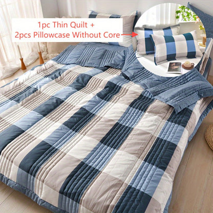 Floral Three-Piece Thin Quilt Set with Two Pillowcases, Twin to King Sizes and Three Printed Styles