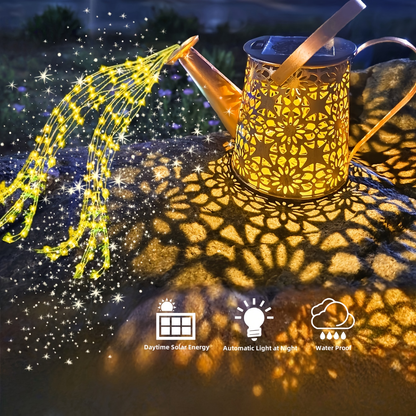 Solar Garden Light Watering Can Stake with Warm White Cascading LEDs, IP44 Rating and Hanging Bracket