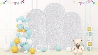 Sequin Wedding Arch Cover Set 3pcs, 6ft 6.6ft 7.2ft Metallic Spandex Payette Glitter Arch Backdrop Cover for Wedding Ceremony