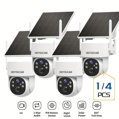 Solar PTZ Security Camera Outdoor 4K Wireless – 360° Pan Tilt Zoom, PIR Motion Detection Alarm, Full Color Night Vision, Two-Way Audio
