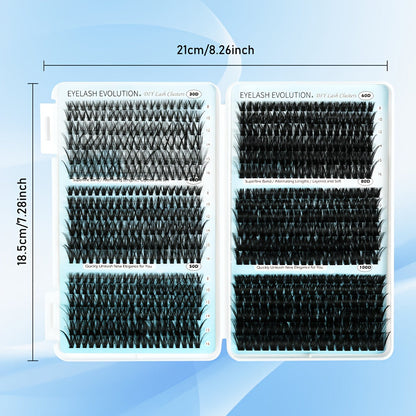 Complete 720-Piece Handmade Cluster Lash Kit with Glue & Tweezers, 30D to 100D, 6 Styles & Lengths