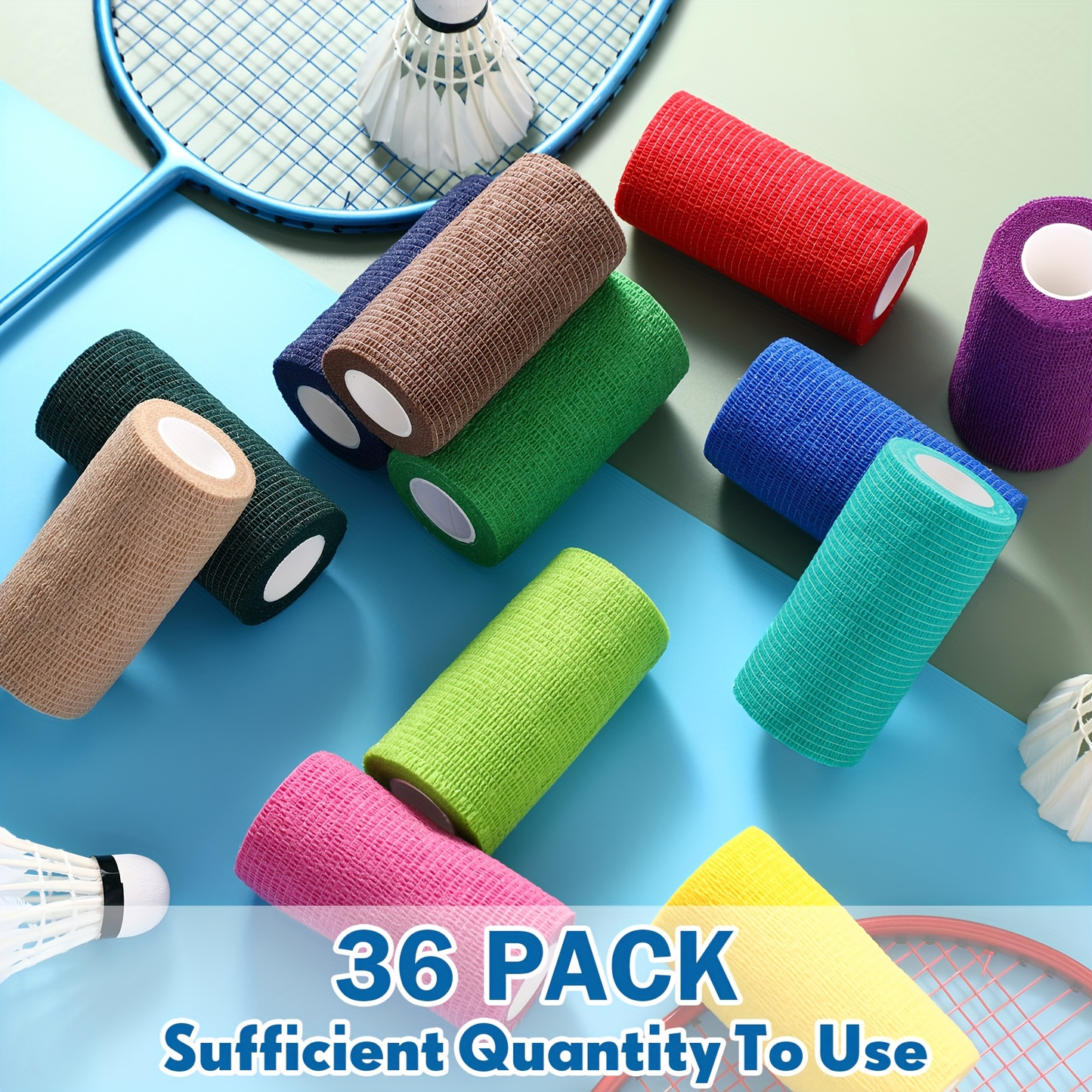 Self Adherent Bandage Wrap 36 Pack – 4 Inch x 5 Yard Cohesive Elastic Athletic Tape, Breathable Self-Stick Wrap for Wrist Ankle Knee Joint