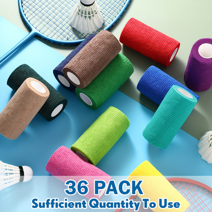 Self Adherent Bandage Wrap 36 Pack – 4 Inch x 5 Yard Cohesive Elastic Athletic Tape, Breathable Self-Stick Wrap for Wrist Ankle Knee Joint