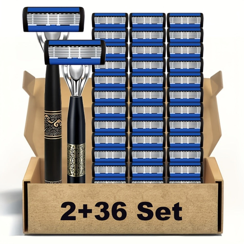 Men's Razor Set with Stainless Steel Replacement Blades – Reusable Handle & High-Capacity Blade Kit for Smooth Close Shave