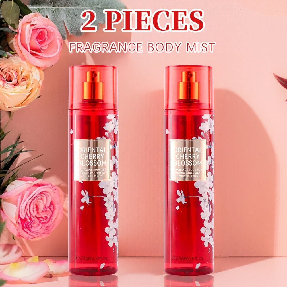 Body & Hair Fragrance Mist for Women 2PCS Set - Perfume Spray 8 fl oz, Fruity Floral Scents Peach Pear Cherry Blossom