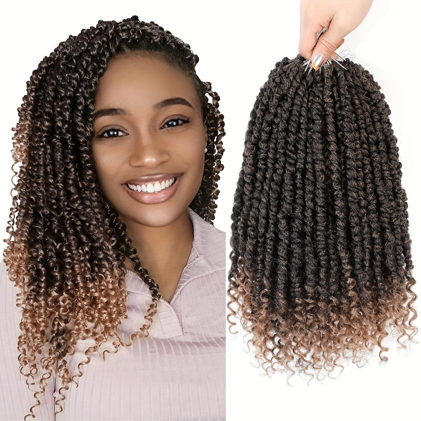 Pre-Looped Passion Twist Crochet Hair 8 Packs Pre-Twisted Curly Ends Bohemian Short Twist Braids