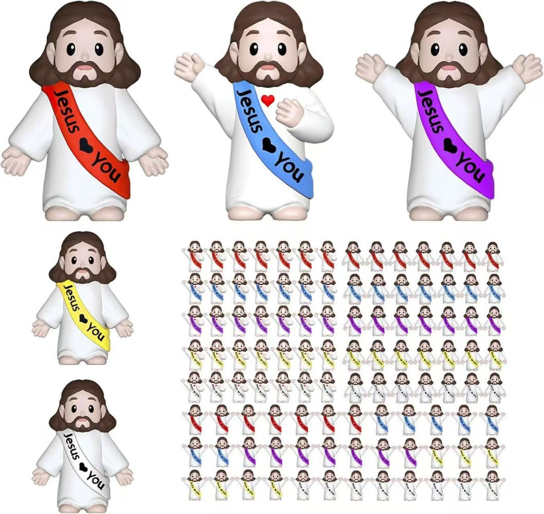 100pcs Mini Jesus Statue Party Favors – Religious Baptism First Communion VBS Crafts Gift Random Color