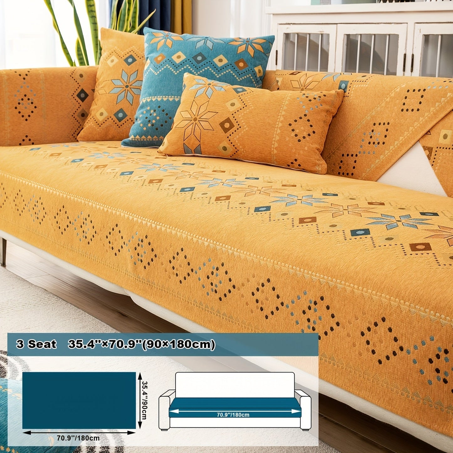 Sofa Cover Bohemian Border Panels for 2, 3 or 4-Seater Sofas and Backrest in Grey, White or Orange