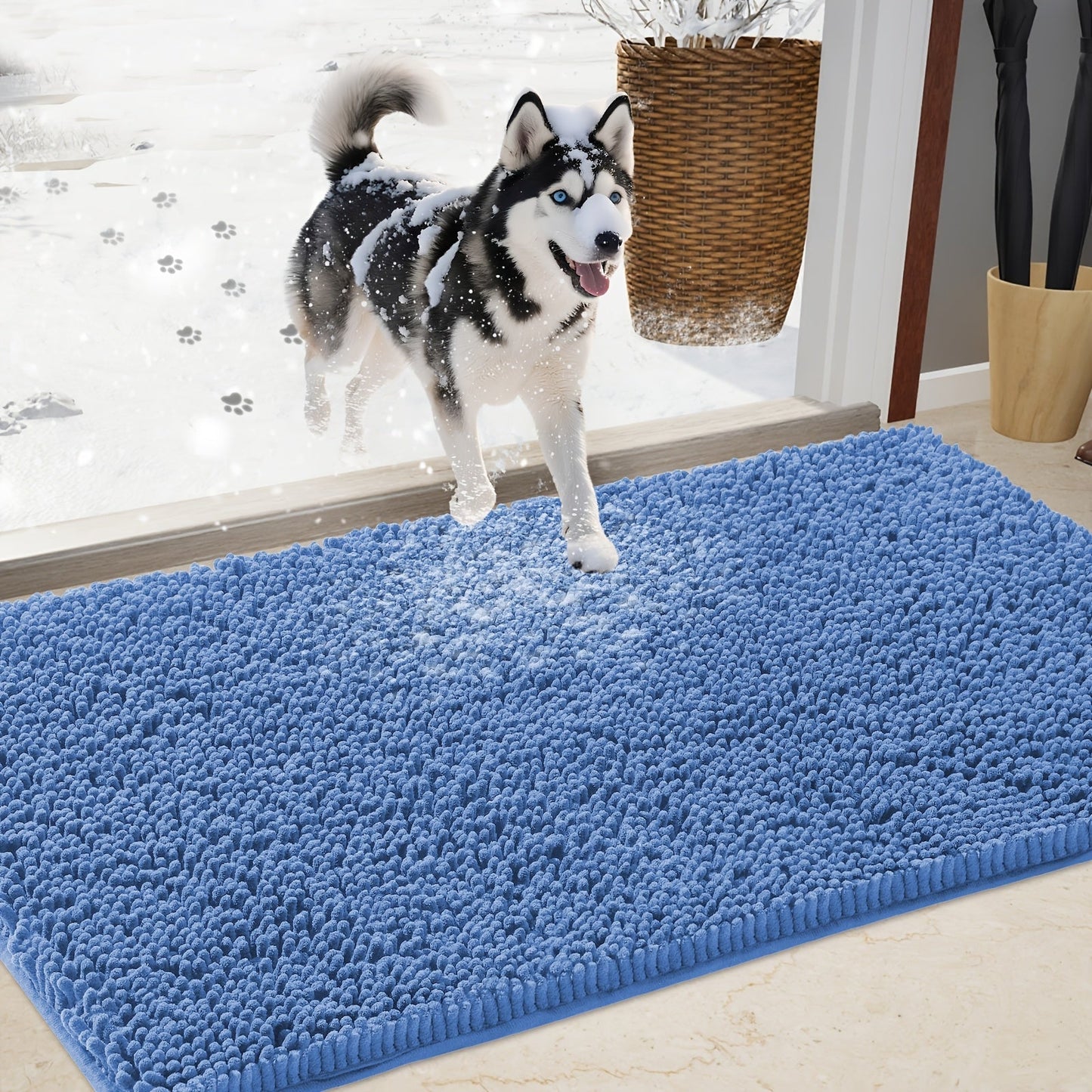 Chenille Doormat Absorbent Non-Slip Washable Indoor Outdoor Mat – Soft Shaggy Entryway Rug for Muddy Paws